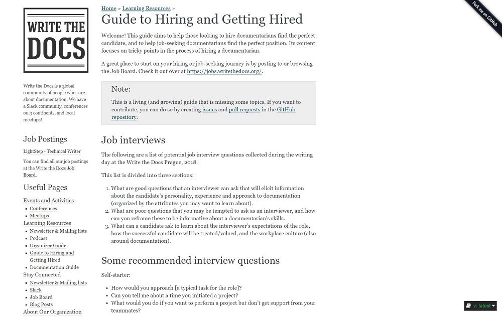 Guide to Hiring WriteTheDocs.org